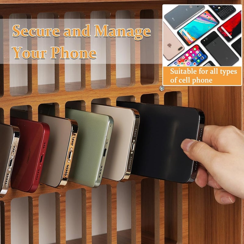 Lzttyee Cell Phone Holder Classroom 36 Slots Wooden Cell Phone Storage Cabinet Pocket Chart with Handle and Security Lock for Classroom Office (36 Grid Cabinet Cherry) - Image 5